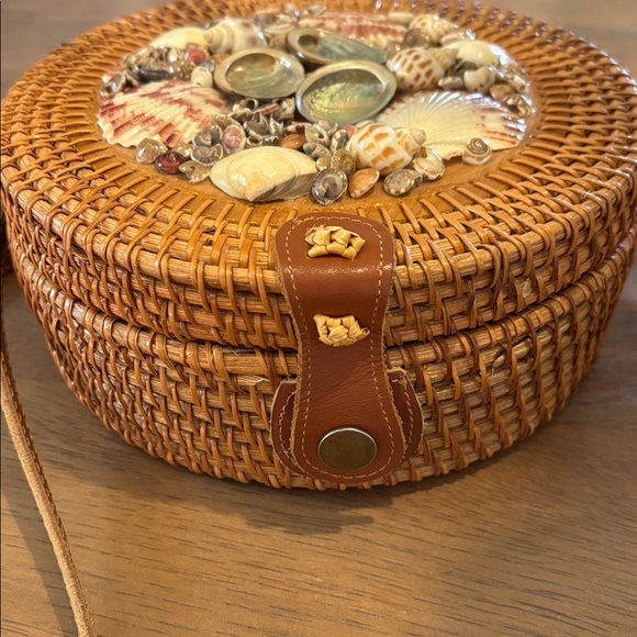 Haute Hippie Brown Woven Shell-Embellished Round Bag